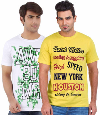 

Cool Club Printed Men' Round Neck Multicolor T-Shirt(Pack of 2, White;yellow