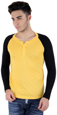 

BigIdea Solid Men' Henley Yellow, Black T-Shirt, Black;yellow