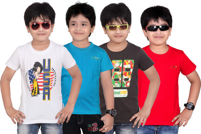 Dongli Boys Solid T Shirt(Multicolor, Pack of 4)