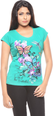 

Trendy Girlz Printed Women's Round Neck Blue T-Shirt, Emerald
