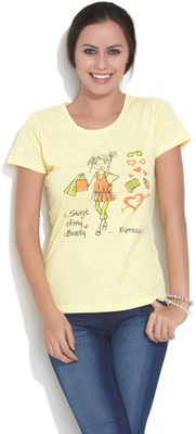 

Espresso Printed Women' Round Neck Yellow T-Shirt