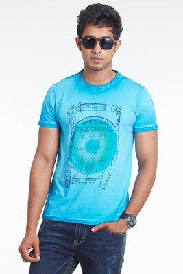 

Masculino Latino Printed Men' Round Neck Blue T-Shirt