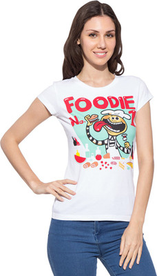 

Chimp Graphic Print Women' Round Neck White T-Shirt