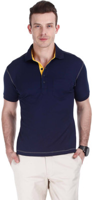 

Zobello Solid Men's Polo Neck Blue T-Shirt, Majestic yellow;midnight navy