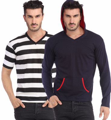 

Leana Striped Men' Henley Multicolor T-Shirt(Pack of 2