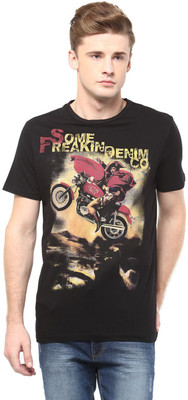SF Jeans by Pantaloons Solid Men's Round Neck Black T-Shirt