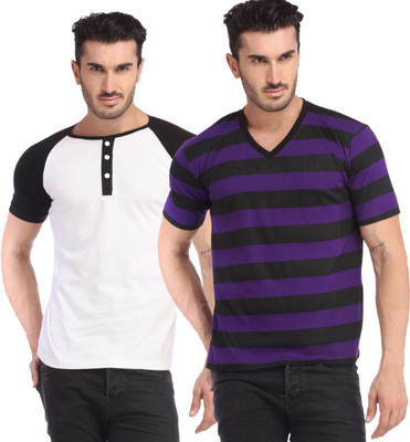 

Leana Striped Men's Henley Multicolor T-Shirt(Pack of 2