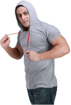 

Inkovy Solid Men' Hooded Grey T-Shirt
