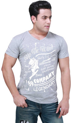 

Inkovy Graphic Print Men's V-neck Grey T-Shirt