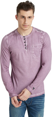 

Breakbounce Solid Men's Henley Pink T-Shirt, Peachy mauve