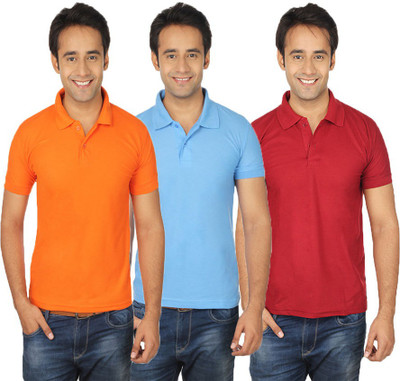 

Quetzal Solid Men's Polo Neck Multicolor T-Shirt(Pack of 3, Maroon;orange;sky blue