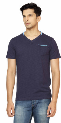

La Seven Solid Men's V-neck Dark Blue T-Shirt, Navy