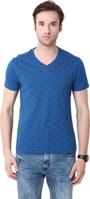 

Mudo Printed Men's V-neck Blue T-Shirt