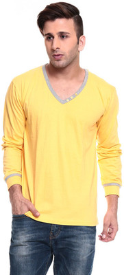 

Izinc Solid Men's V-neck Yellow T-Shirt