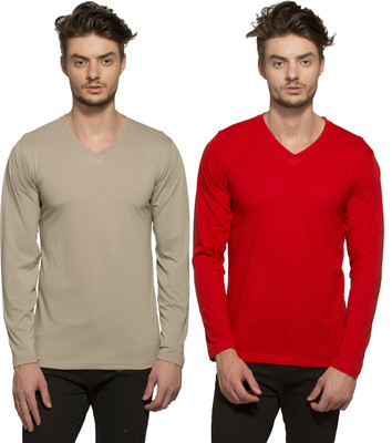 

Alan Jones Solid Men's V-neck Maroon T-Shirt(Pack of 2, Grey and red
