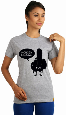 

Campus Sutra Printed Women's Round Neck Grey T-Shirt