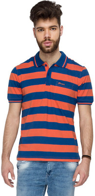 

Blumerq Striped Men's Polo Neck Multicolor T-Shirt, Blue;orange