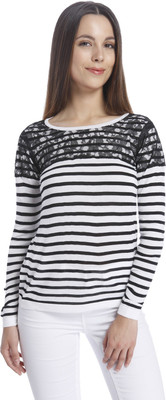 VERO MODA Casual Regular Sleeve Striped Women White, Black Top