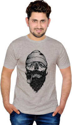 

INKIT Graphic Print Men's Round Neck Grey T-Shirt, Grey milange