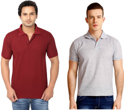 

Keepsake Solid Men's Polo Neck Maroon, Grey T-Shirt(Pack of 2, -mrn-gry-