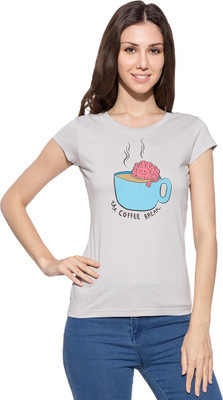 

Chimp Graphic Print Women's Round Neck Silver T-Shirt