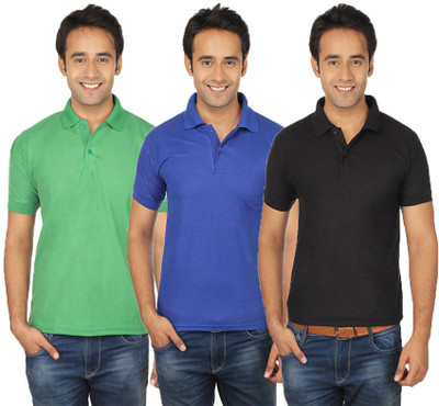 

Quetzal Solid Men's Polo Neck Multicolor T-Shirt(Pack of 3, Black;blue;light green