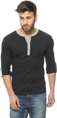 

Gritstones Solid Men' Round Neck Black, Grey T-Shirt, Black;grey melange