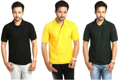 

Keepsake Solid Men's Polo Neck Multicolor T-Shirt(Pack of 3, N black