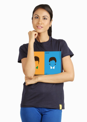 

Campus Sutra Printed Women's Round Neck Blue T-Shirt