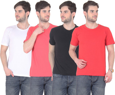 

E'Hiose Solid Men' Round Neck Multicolor T-Shirt(Pack of 4, Black;gajri;red;white