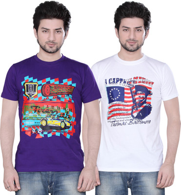 

Zebu Printed Men' Round Neck Multicolor T-Shirt(Pack of 2