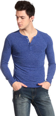 

Tinted Solid Men's Henley Blue T-Shirt, Royal blue