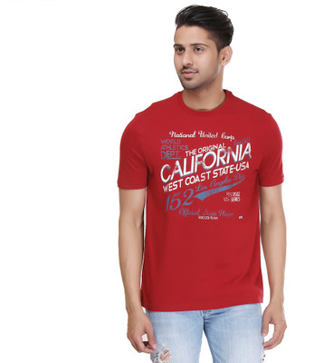 

ISHWA Graphic Print Men's Round Neck Red T-Shirt