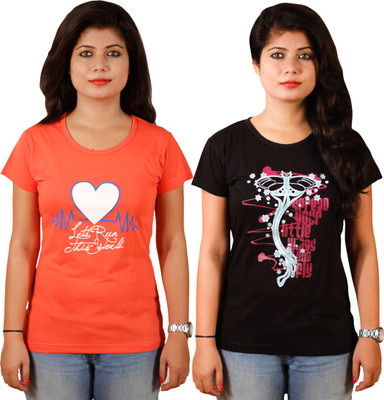 

Tryd Printed Women's Round Neck Multicolor T-Shirt(Pack of 2