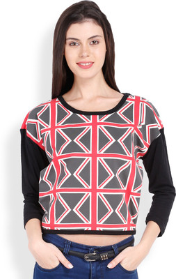 

Ten on Ten Printed Women's Round Neck Multicolor T-Shirt, White