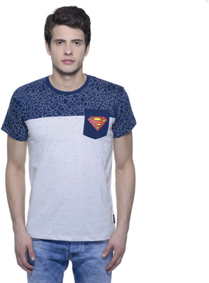 Superman Printed Men' Round Neck Blue, White T-Shirt, Dress blue / white