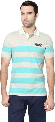 

Ajile by Pantaloons Striped Men's Polo Neck Grey T-Shirt, Oat melange