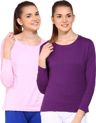 

Ap'pulse Solid Women's Round Neck Pink, Purple T-Shirt(Pack of 2), _lpnk_lilc