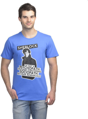 

Sherlock Holmes Printed Men's Round Neck Blue T-Shirt, Sherlock holmes royal blue