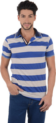 

Ahhaaaa Striped Men's Polo Neck Blue, Grey T-Shirt