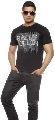 

Gritstones Printed Men's Round Neck Black T-Shirt