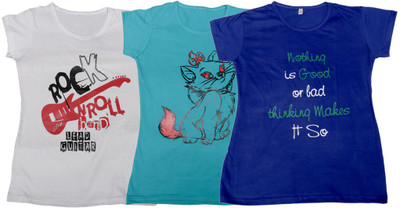 

IndiWeaves Girls Printed T Shirt(Multicolor, White & blue & blue