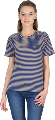 

Hypernation Striped Women' Round Neck Blue, Grey T-Shirt