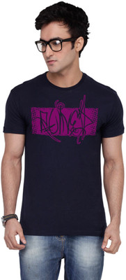 

Inkovy Graphic Print Men' Round Neck Dark Blue T-Shirt, Navy
