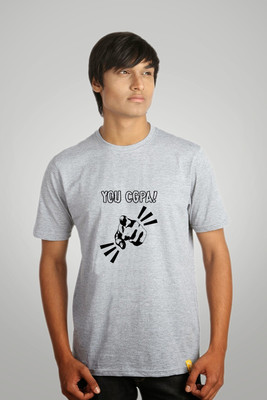 

Campus Sutra Printed Men Round Neck Grey T-Shirt