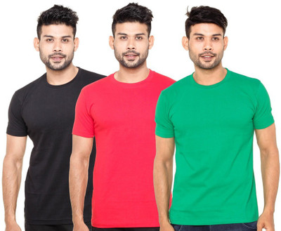 

FLEXIMAA Solid Men's Round Neck Black, Red, Green T-Shirt(Pack of 3, Black;green;red