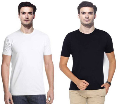 

Gallop Solid Men's Round Neck White, Black T-Shirt(Pack of 2, Black;white