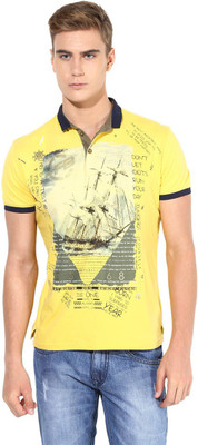 

Fritzberg Printed Men's Round Neck Yellow T-Shirt, Mustard