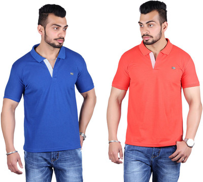 

Shineway Solid Men's Polo Neck Blue, Red T-Shirt(Pack of 2