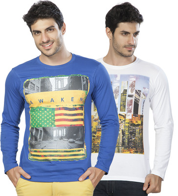 

Alan Jones Printed Men's Round Neck Blue, White T-Shirt(Pack of 2)